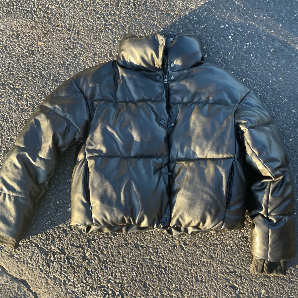 ZARA | Faux Leather Puffer Jacket | Black